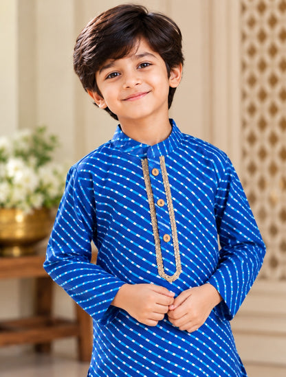 Leheriya printed, Yoke design, Blue Colored kurta -Pyjama set
