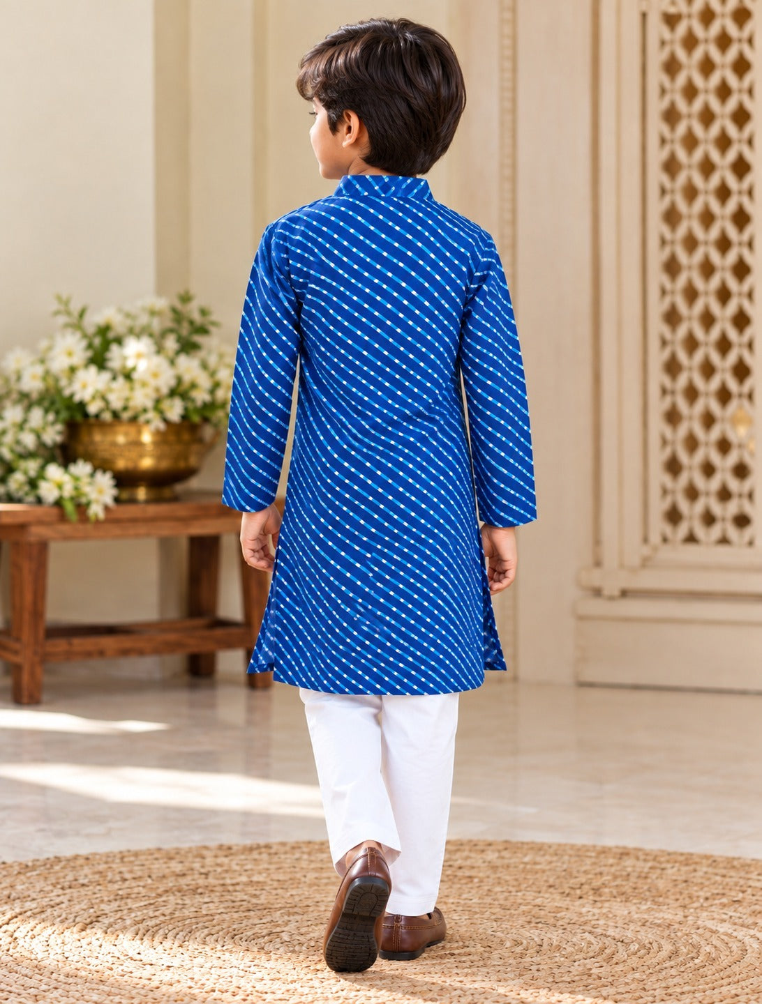 Leheriya printed, Yoke design, Blue Colored kurta -Pyjama set