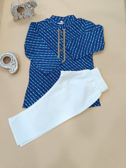 Leheriya printed, Yoke design, Blue Colored kurta -Pyjama set