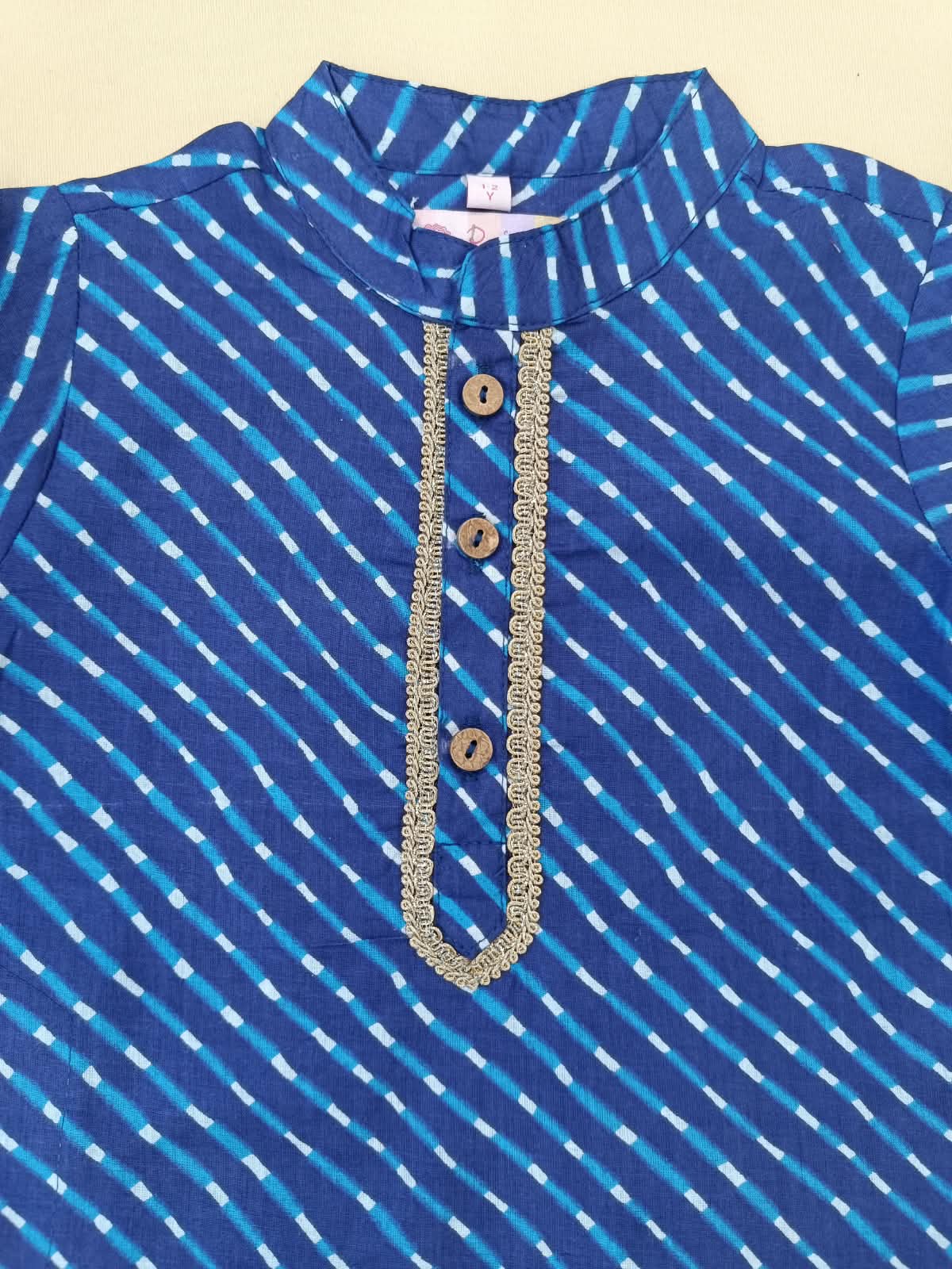 Leheriya printed, Yoke design, Blue Colored kurta -Pyjama set