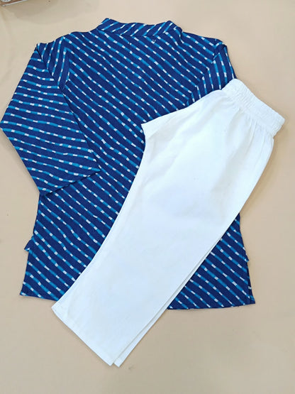 Leheriya printed, Yoke design, Blue Colored kurta -Pyjama set