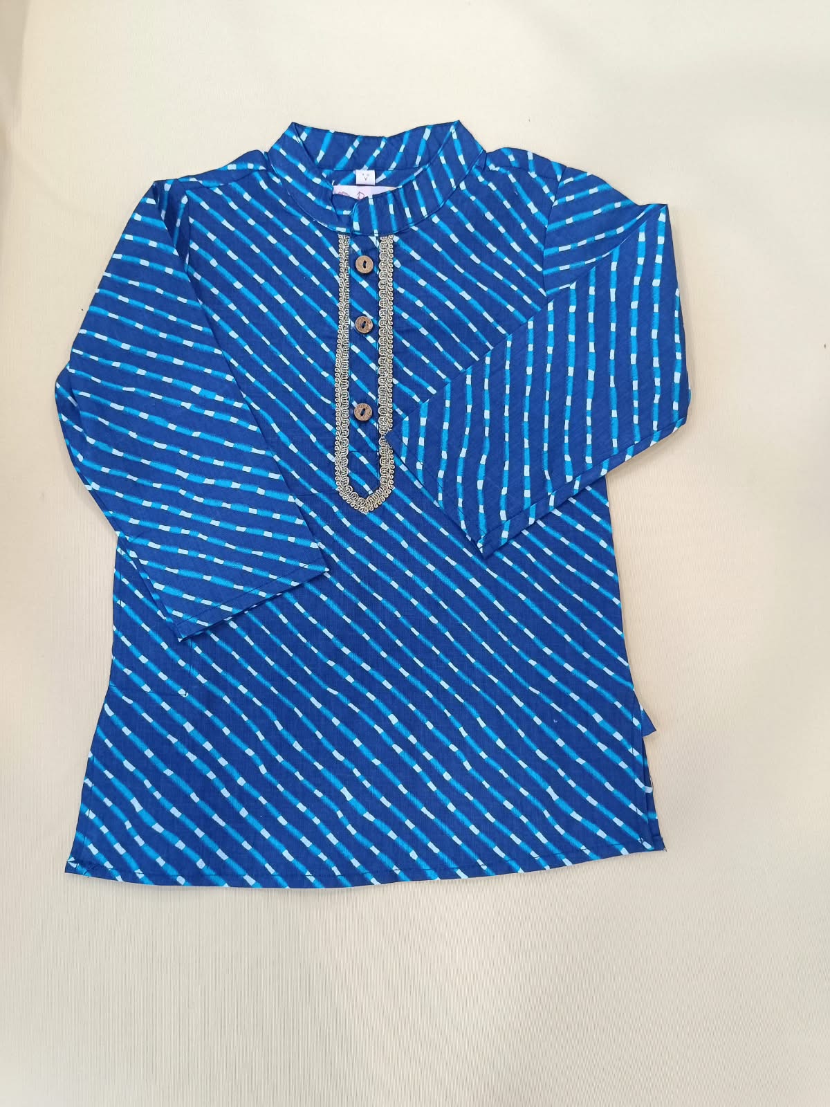 Leheriya printed, Yoke design, Blue Colored kurta -Pyjama set