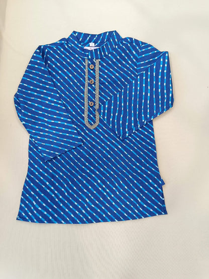 Leheriya printed, Yoke design, Blue Colored kurta -Pyjama set