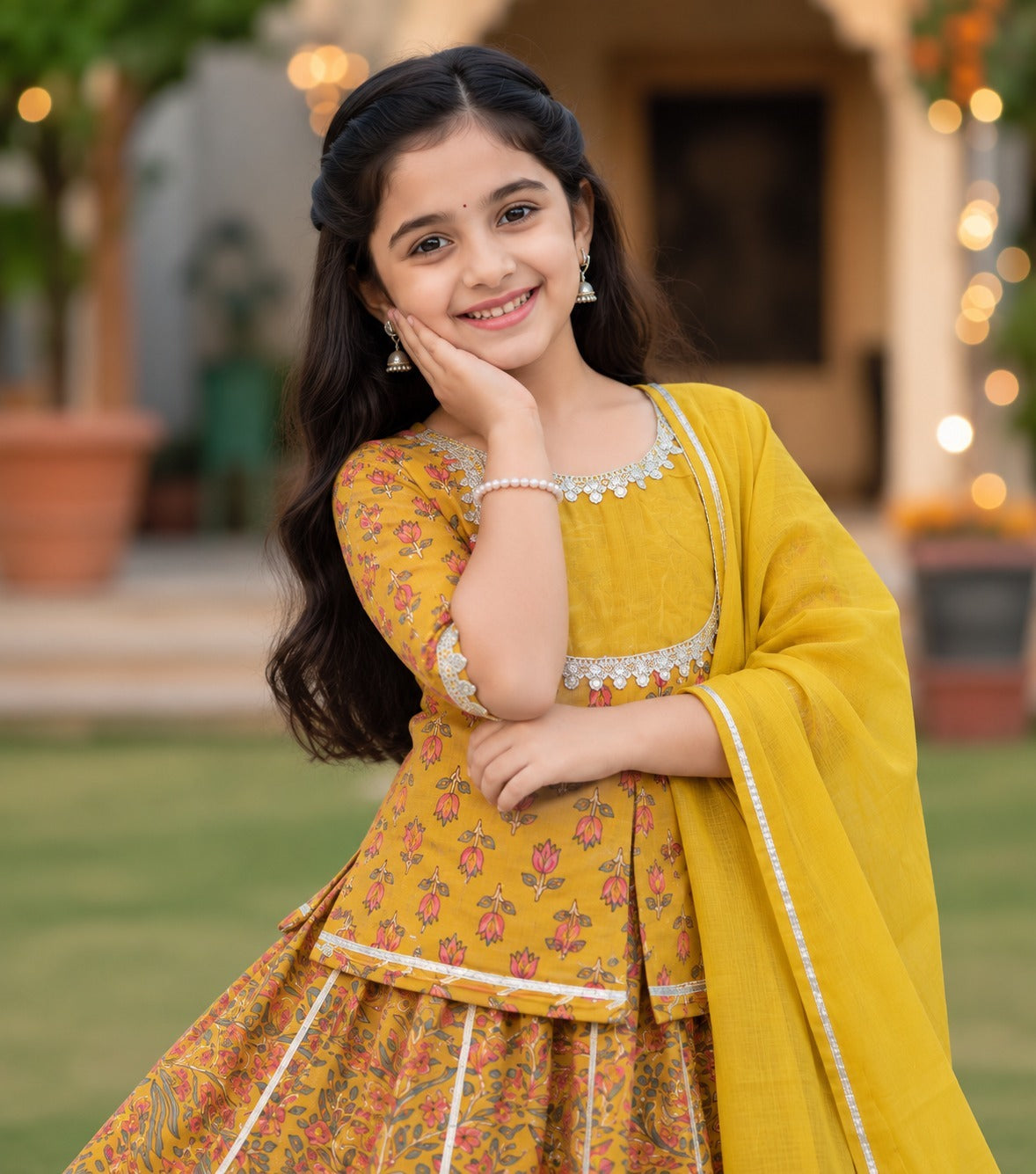 MUSTURD Mughal Boota, screen printed Lehnga Choli set