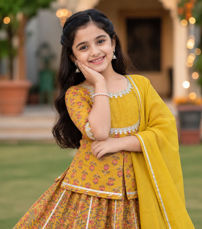 MUSTURD Mughal Boota, screen printed Lehnga Choli set