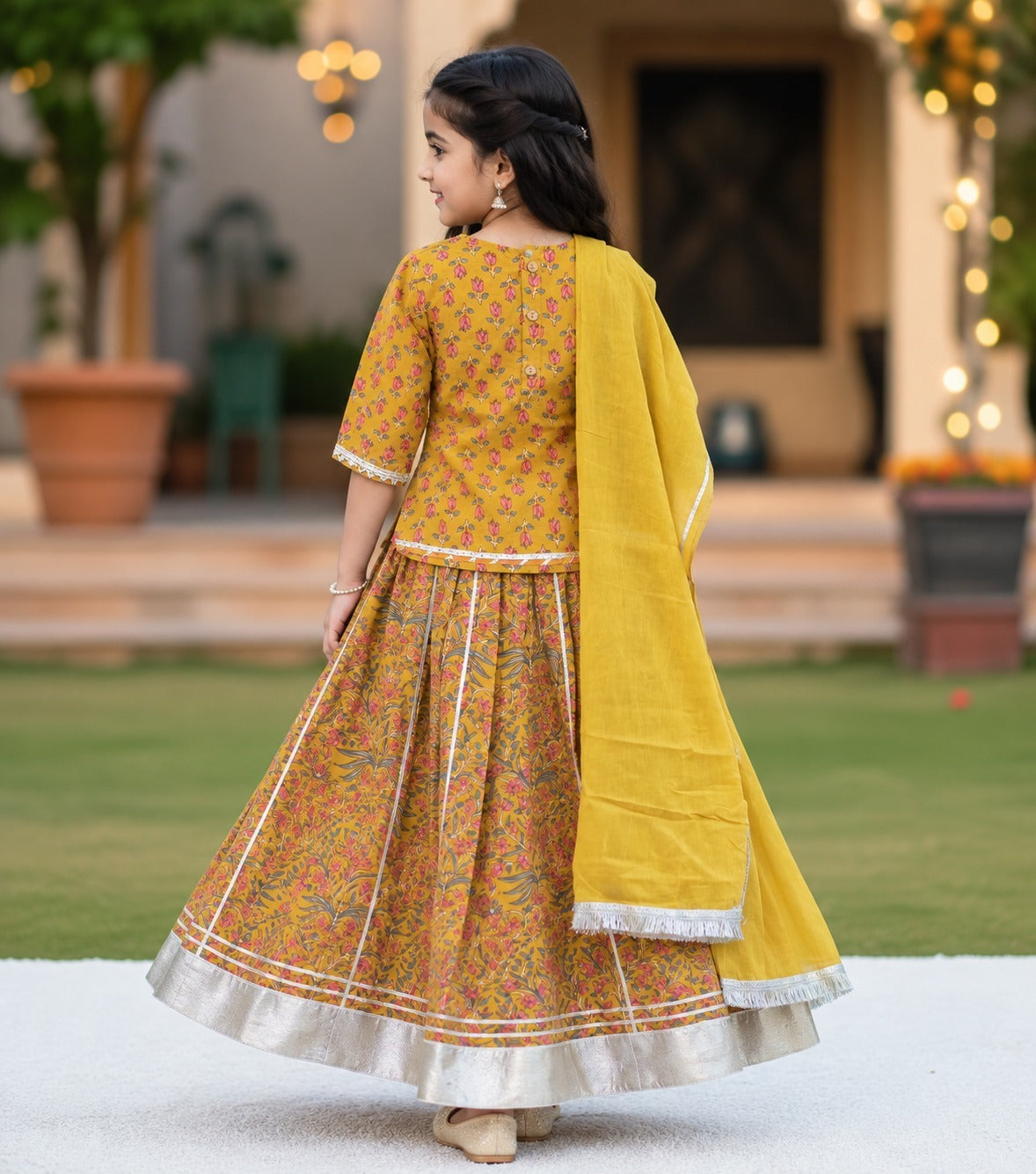 MUSTURD Mughal Boota, screen printed Lehnga Choli set
