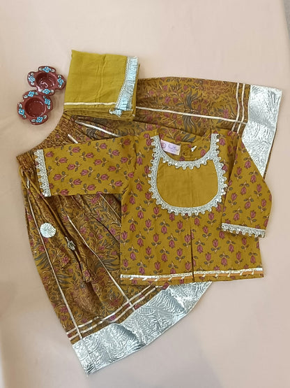 MUSTURD Mughal Boota, screen printed Lehnga Choli set