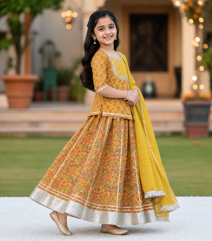 MUSTURD Mughal Boota, screen printed Lehnga Choli set