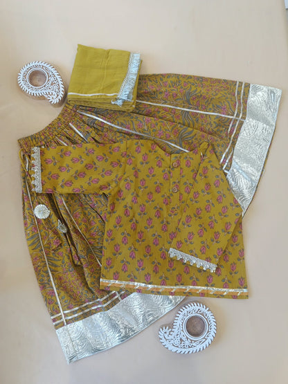 MUSTURD Mughal Boota, screen printed Lehnga Choli set