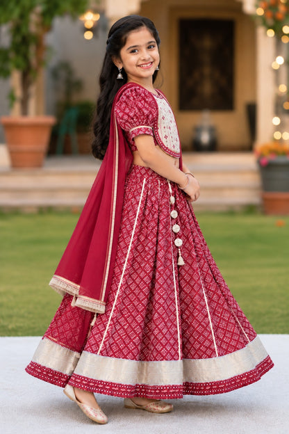 Red Discharge Print Lehenga Choli set