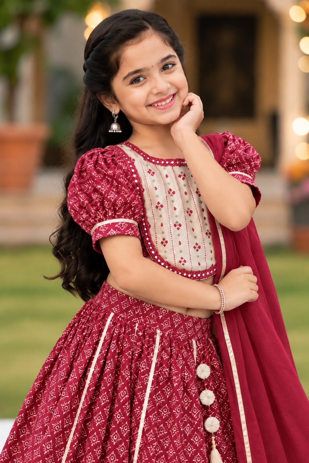 Red Discharge Print Lehenga Choli set
