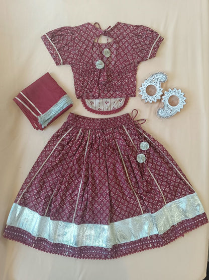 Red Discharge Print Lehenga Choli set