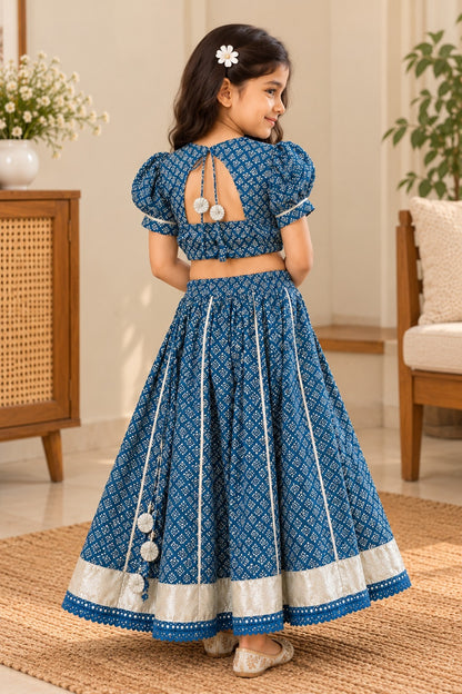 Blue Discharge Print Lehenga Choli set