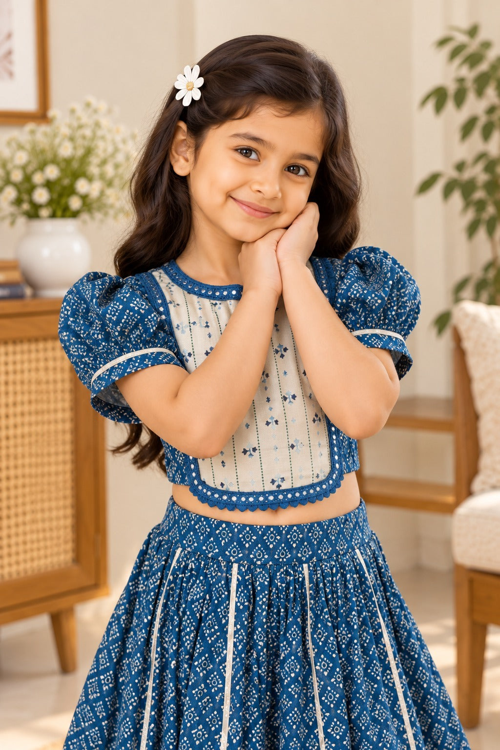Blue Discharge Print Lehenga Choli set
