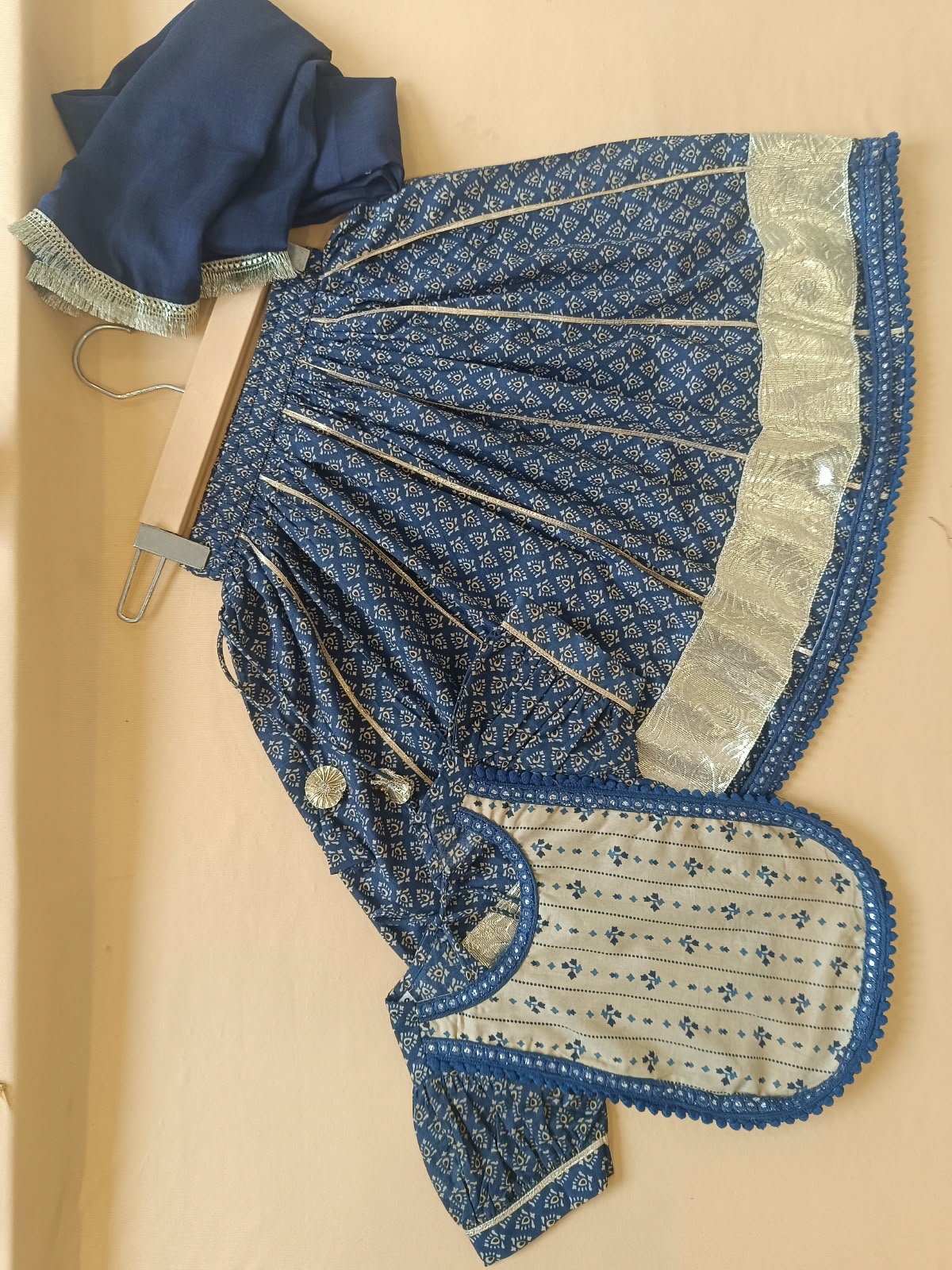 Blue Discharge Print Lehenga Choli set