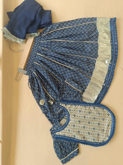 Blue Discharge Print Lehenga Choli set
