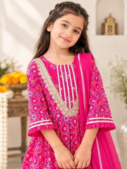 Patola printed, Pink colored flared kurti with sharara and dupatta