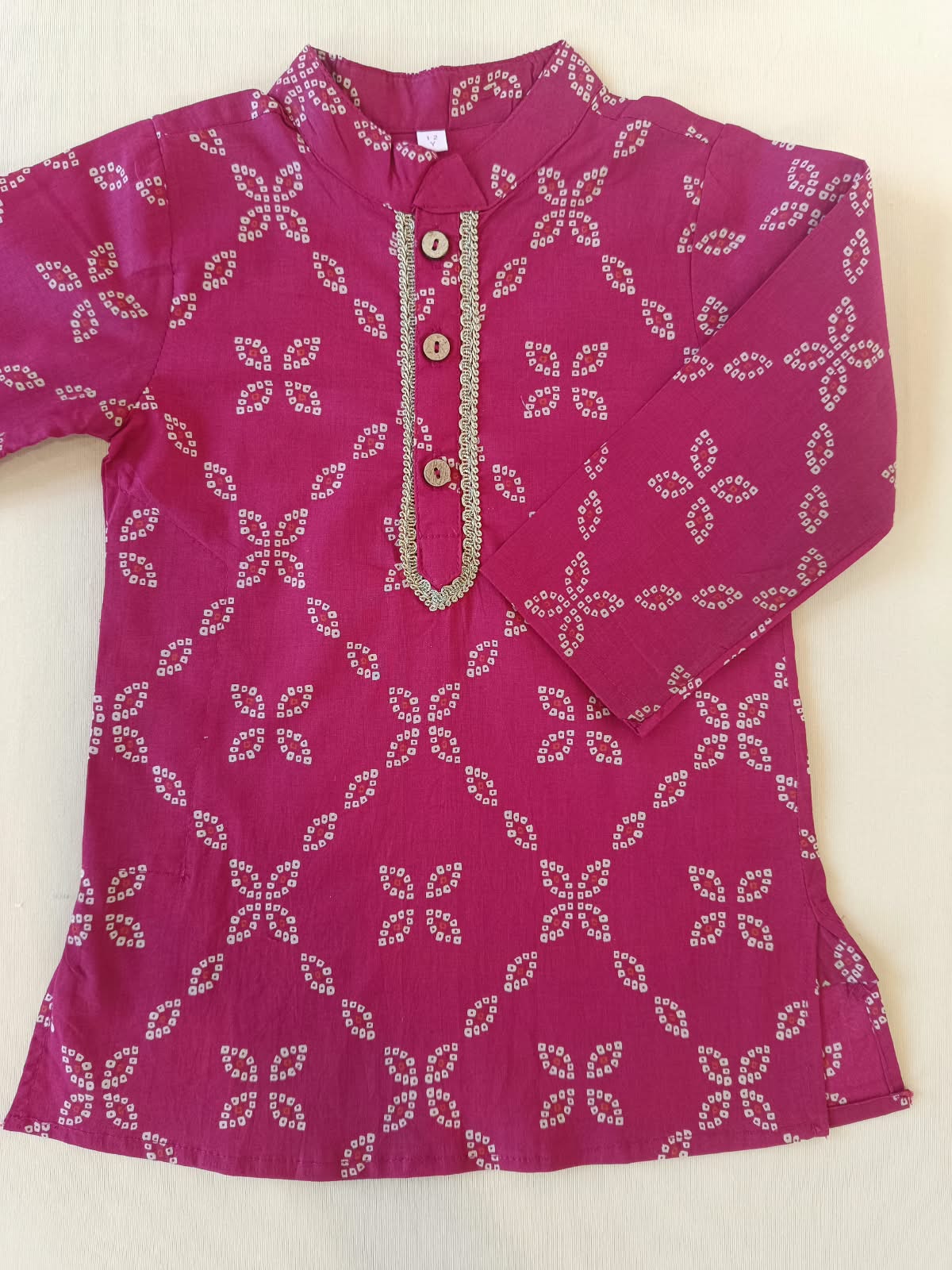 Bandhej printed, Yoke design, Rani Pink Colored kurta -Pyjama set