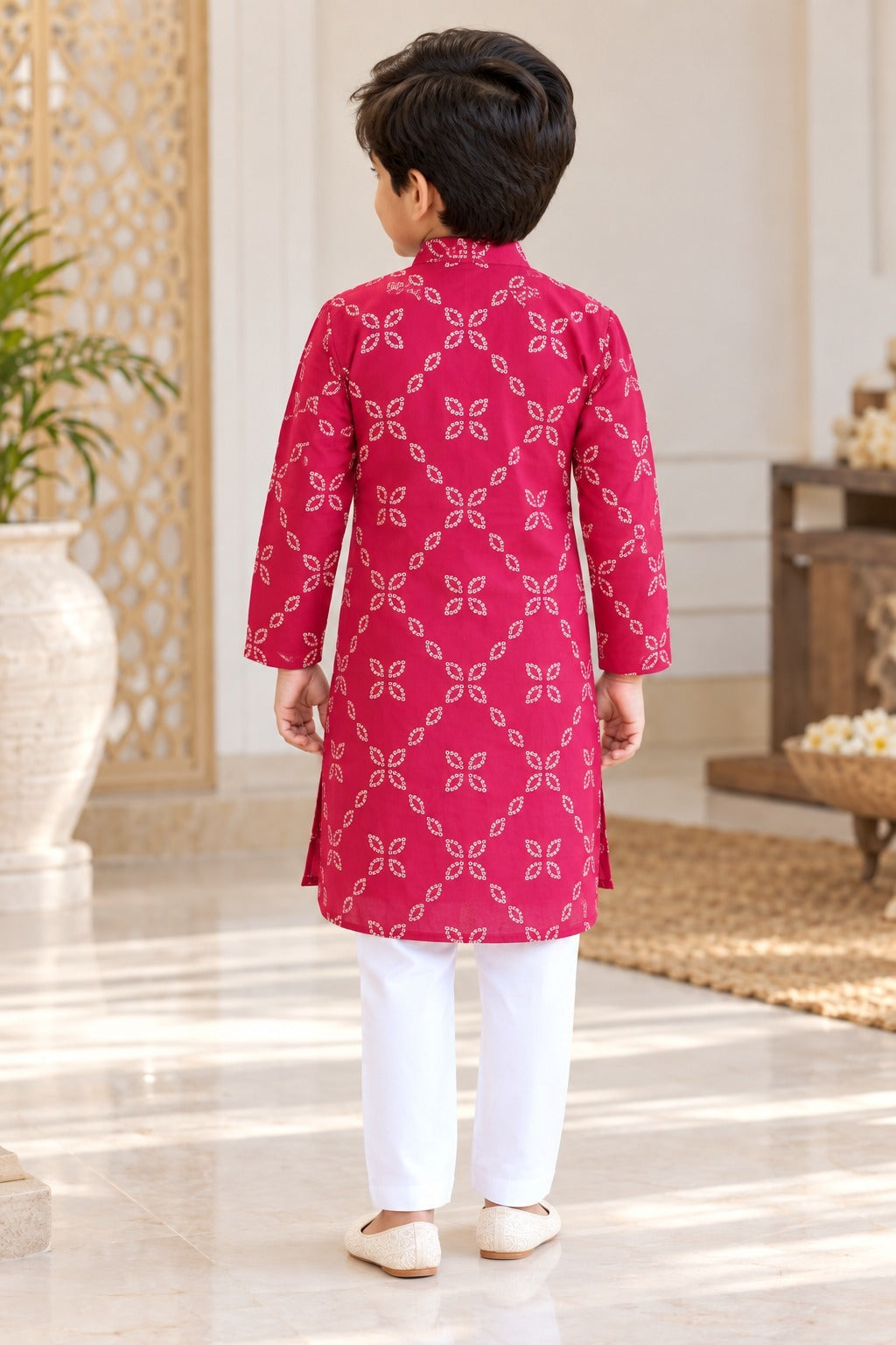 Bandhej printed, Yoke design, Rani Pink Colored kurta -Pyjama set