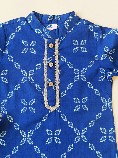 Bandhej printed, Yoke design, Navy Blue Colored kurta -Pyjama set