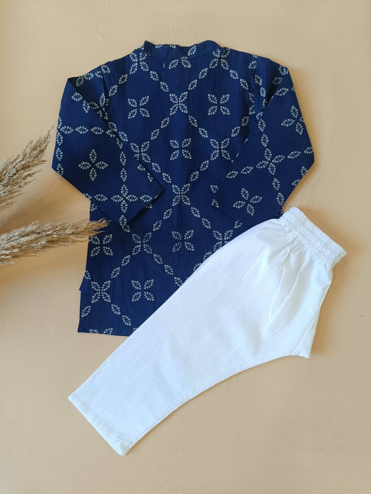 Bandhej printed, Yoke design, Navy Blue Colored kurta -Pyjama set