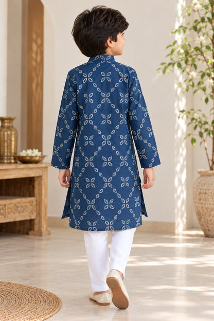 Bandhej printed, Yoke design, Navy Blue Colored kurta -Pyjama set