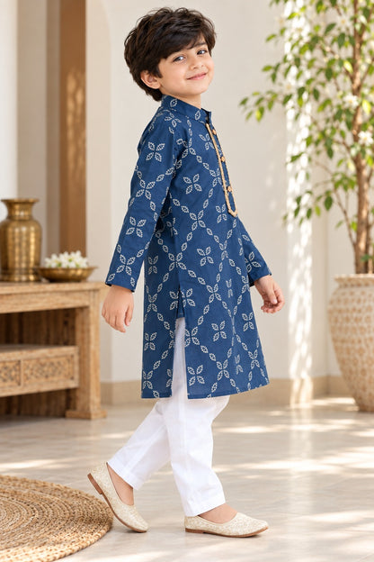 Bandhej printed, Yoke design, Navy Blue Colored kurta -Pyjama set