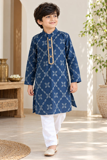 Bandhej printed, Yoke design, Navy Blue Colored kurta -Pyjama set