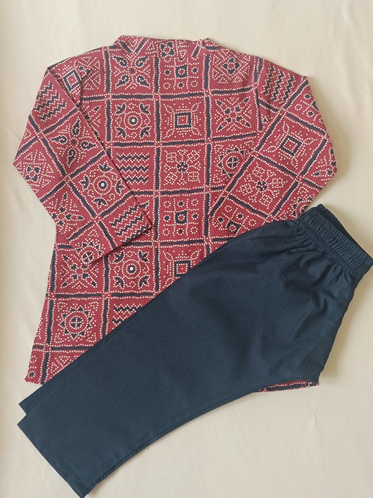 Bandhej printed, Mehroon colored side button kurta -Pyjama set