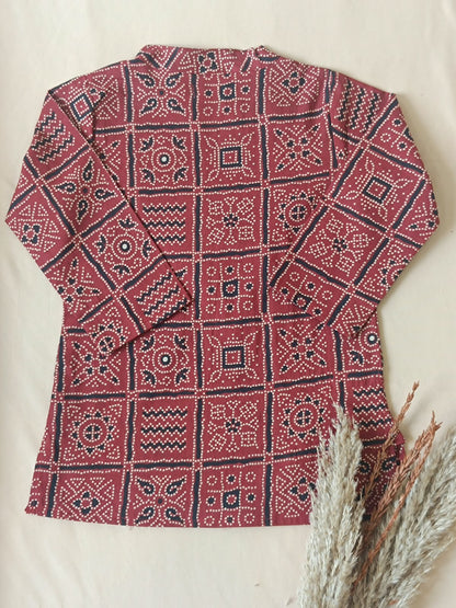 Bandhej printed, Mehroon colored side button kurta -Pyjama set
