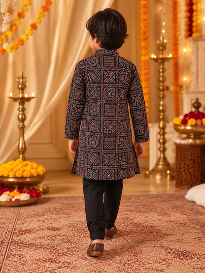 Bandhej printed, Black colored side button kurta -Pyjama set