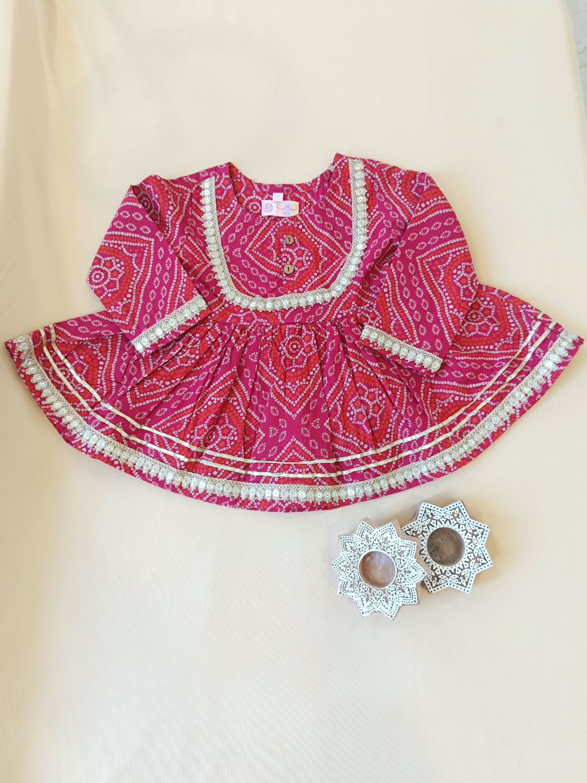 Rani Pink Bandhej Anarkali suit with Afghani Salwar