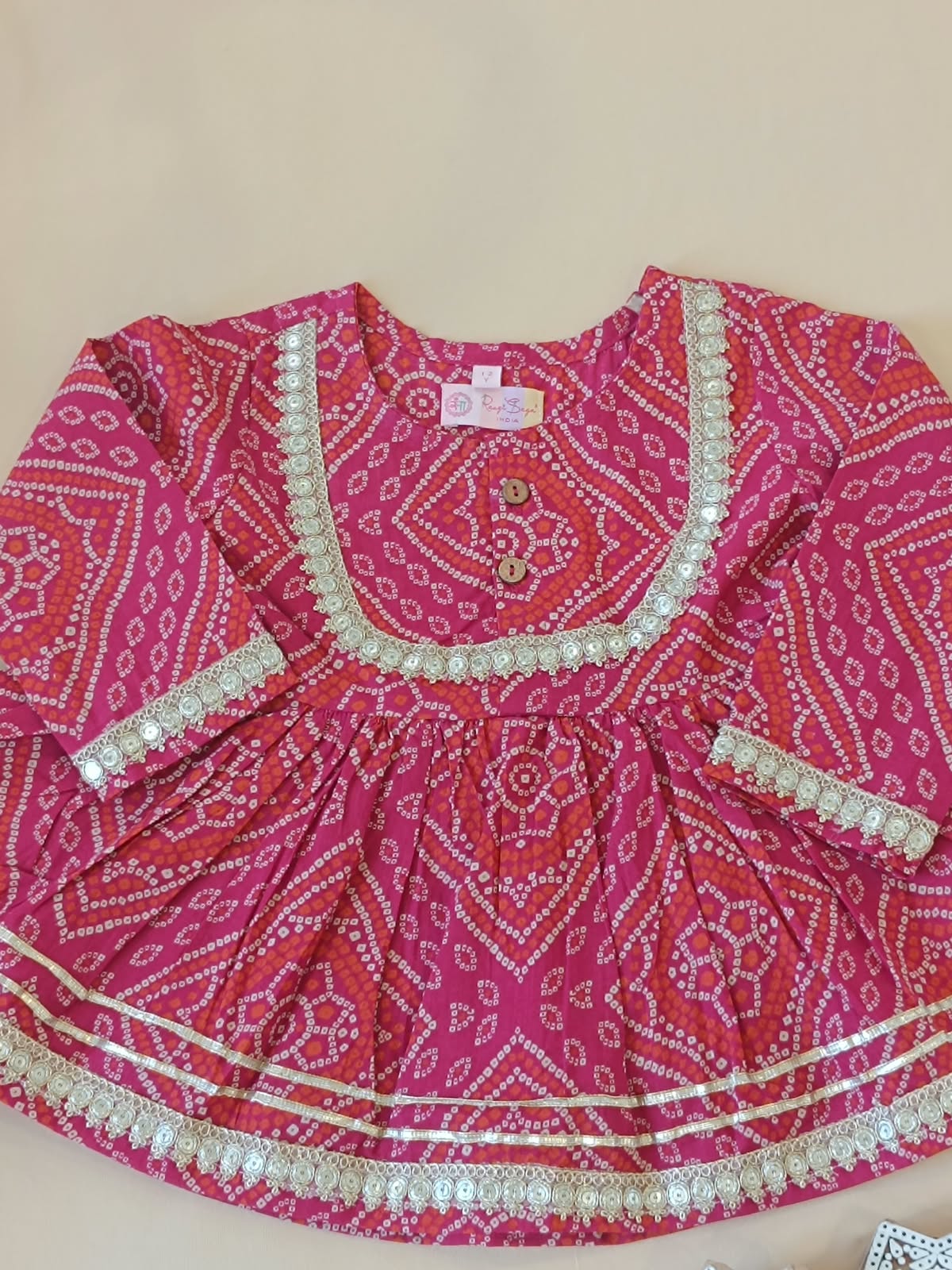 Rani Pink Bandhej Anarkali suit with Afghani Salwar