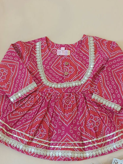 Rani Pink Bandhej Anarkali suit with Afghani Salwar