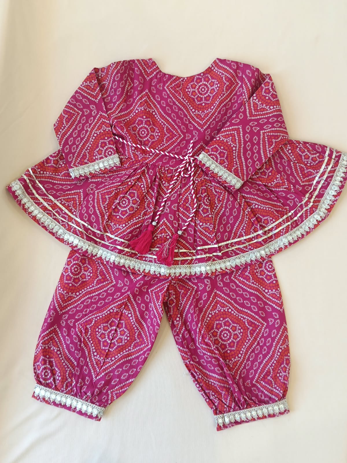 Rani Pink Bandhej Anarkali suit with Afghani Salwar