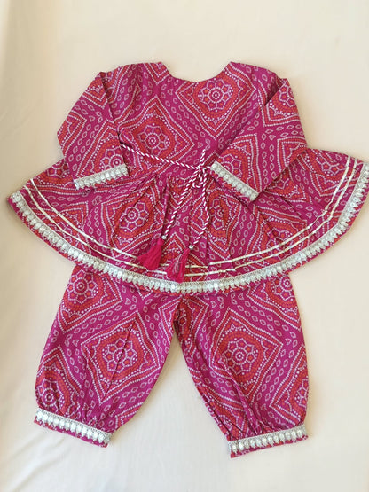 Rani Pink Bandhej Anarkali suit with Afghani Salwar