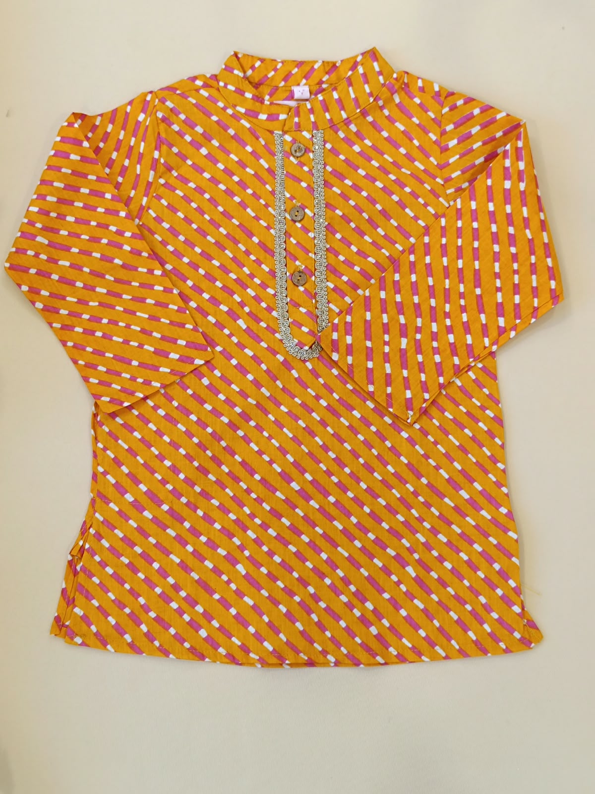 Leheriya printed, Yoke design, Orange Colored kurta -Pyjama set