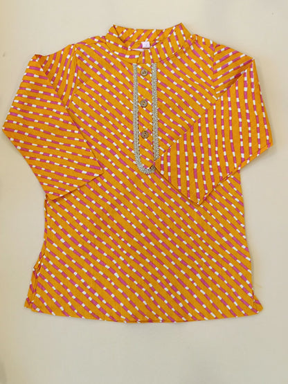 Leheriya printed, Yoke design, Orange Colored kurta -Pyjama set