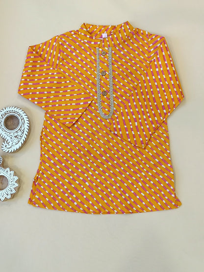 Leheriya printed, Yoke design, Orange Colored kurta -Pyjama set