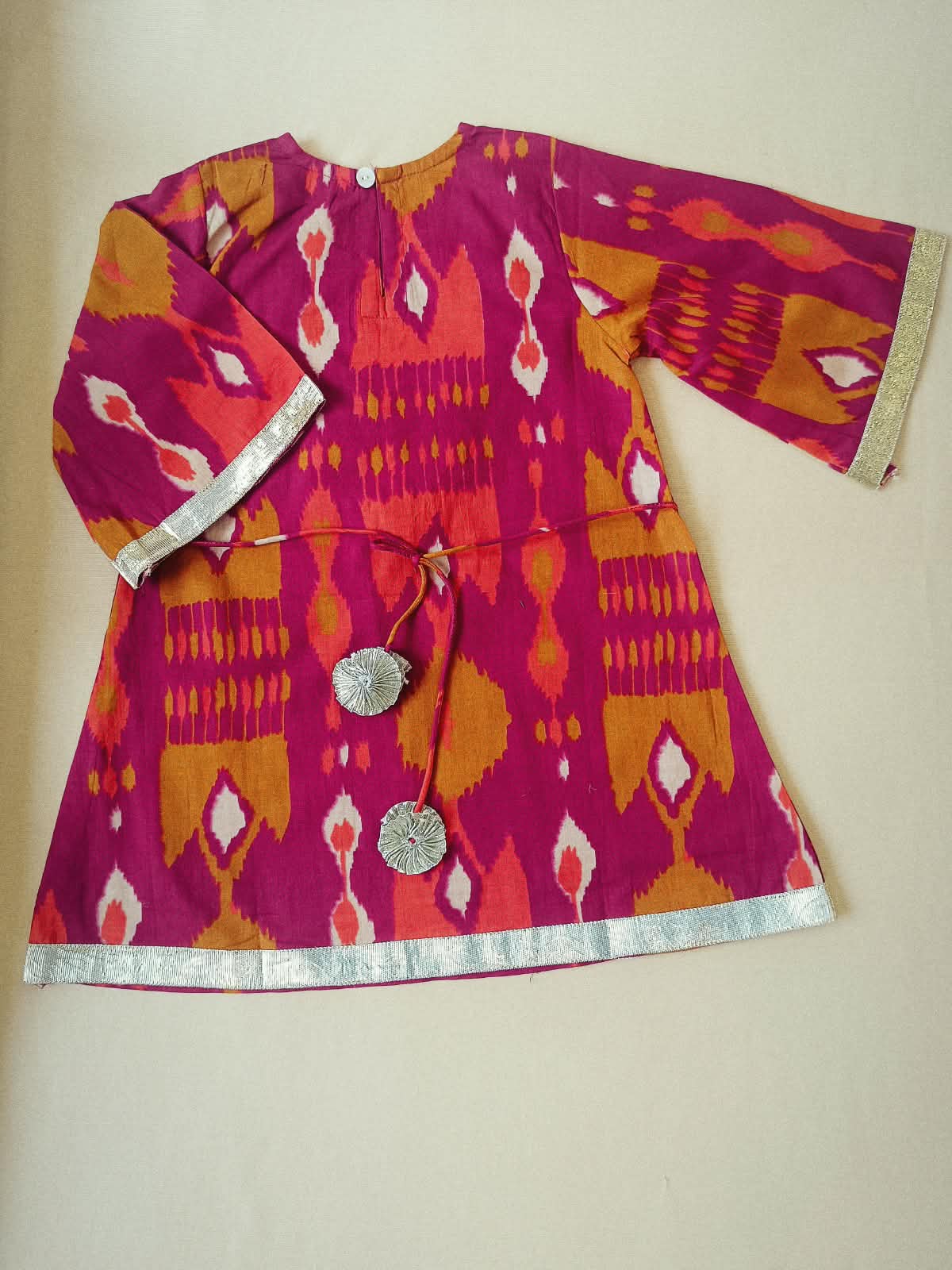 Ikkat print, Rani Pink Colored, A- Line Kurti with Farshi Salwar