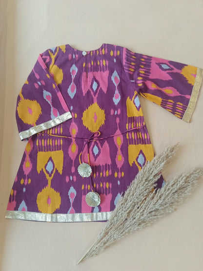 Ikkat print, Purple Colored, A- Line Kurti with Farshi Salwar