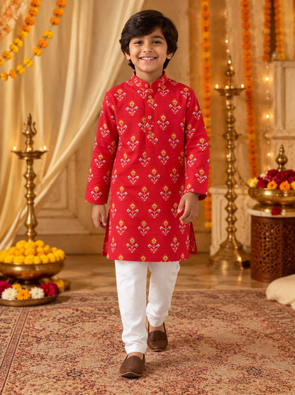 Red Patola Printed Kurta Pyjama Set
