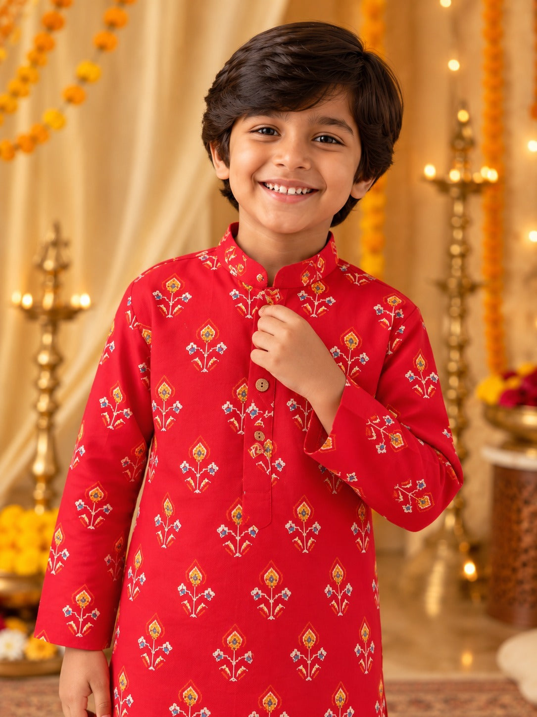 Red Patola Printed Kurta Pyjama Set