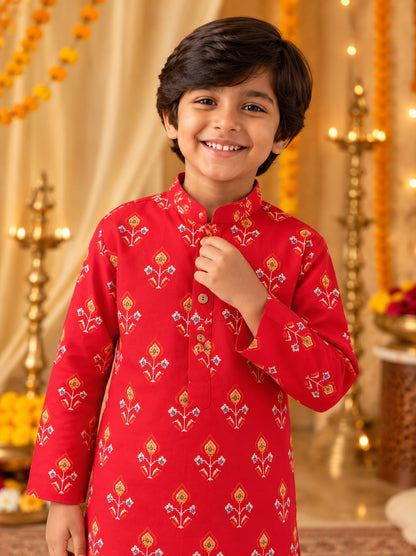 Red Patola Printed Kurta Pyjama Set