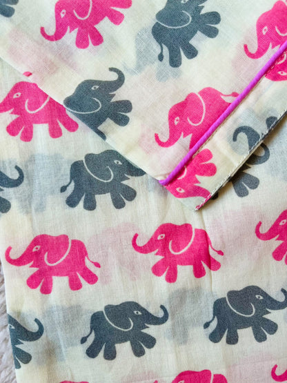 Elephant Print Pink & Grey Color Night suit