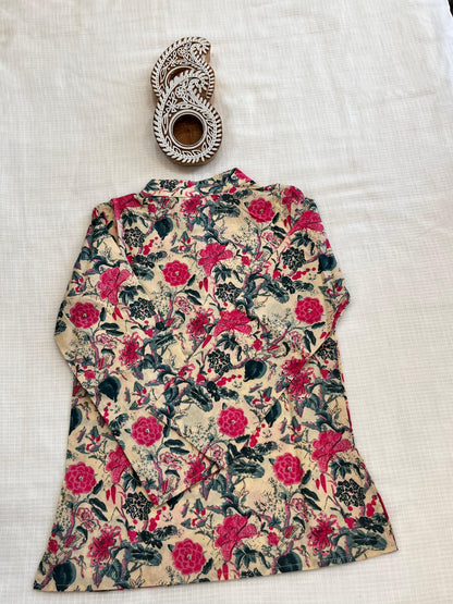 Teal Blue Floral Printed Boy's Kurta