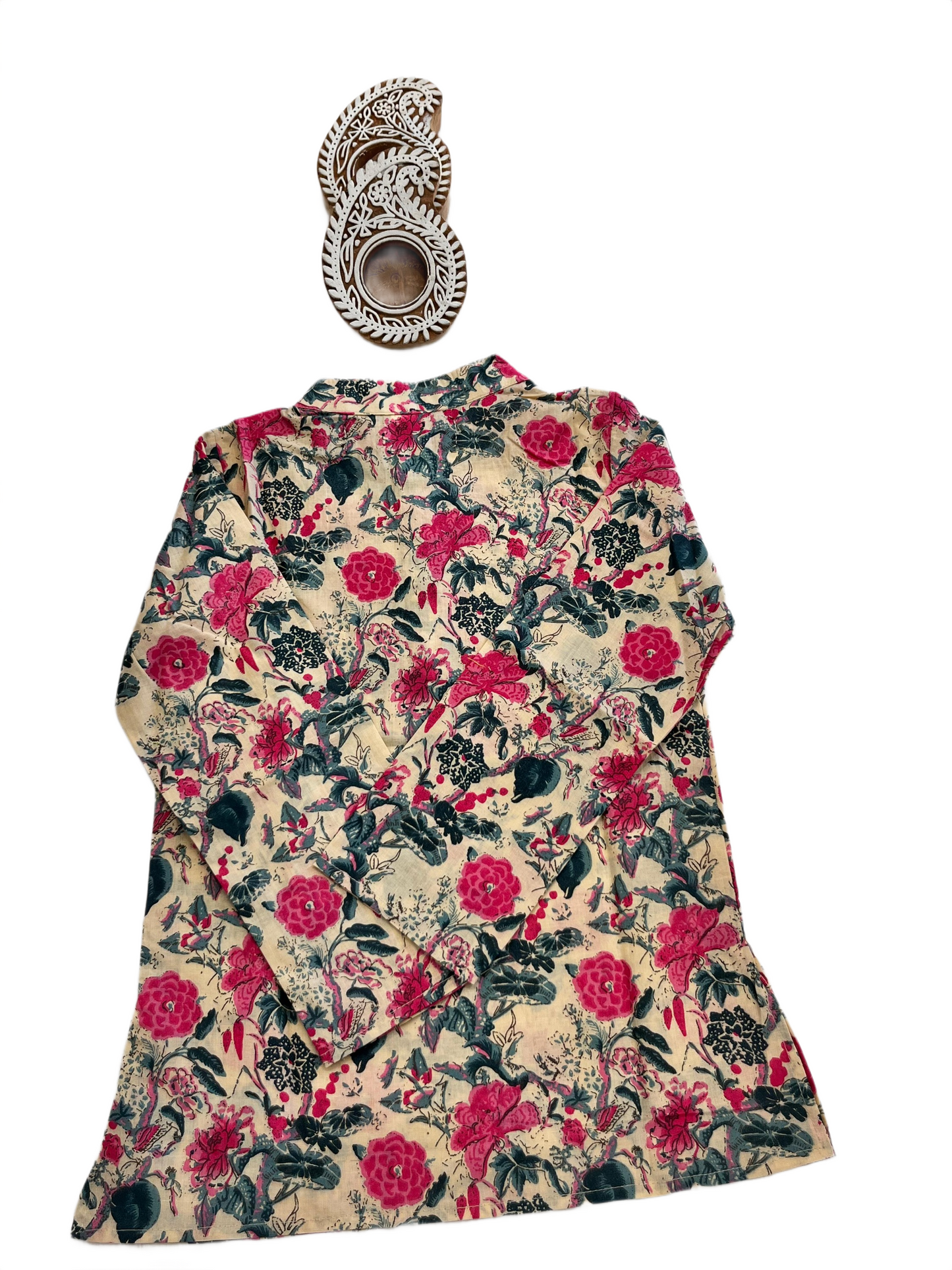 Teal Blue Floral Printed Boy's Kurta