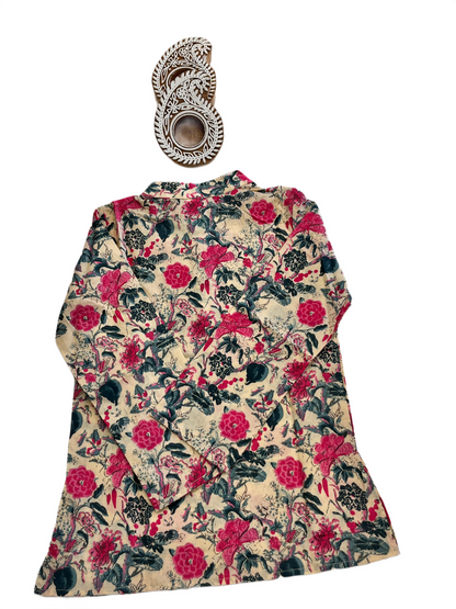 Teal Blue Floral Printed Boy's Kurta