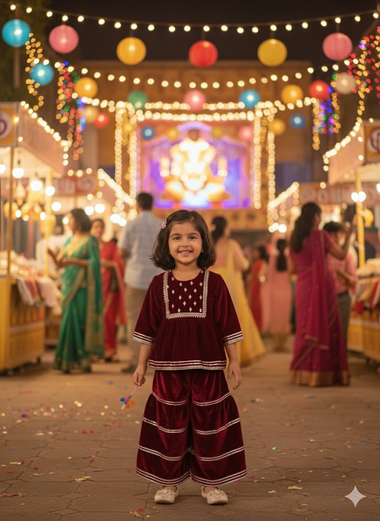 Mirror-Embroidery Velvet  Kurti With Sharara