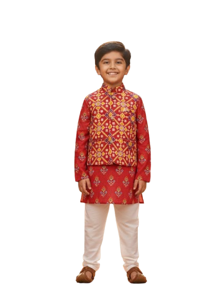 Patola Print Jacket with Kurta -Pyjama